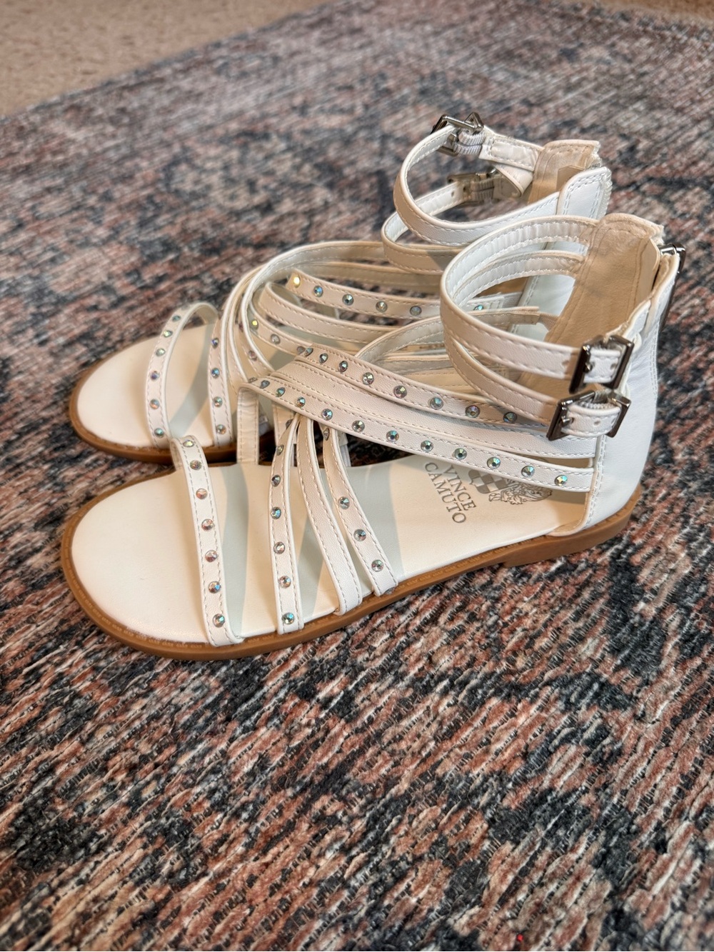Vince Camuto White Studded Strappy Gladiator Sandals Girls Size 1